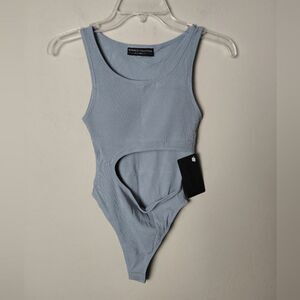 Alphalete Monarch Bodysuit Small Gray Ribbed Cutout Top Stretch Padded NWT